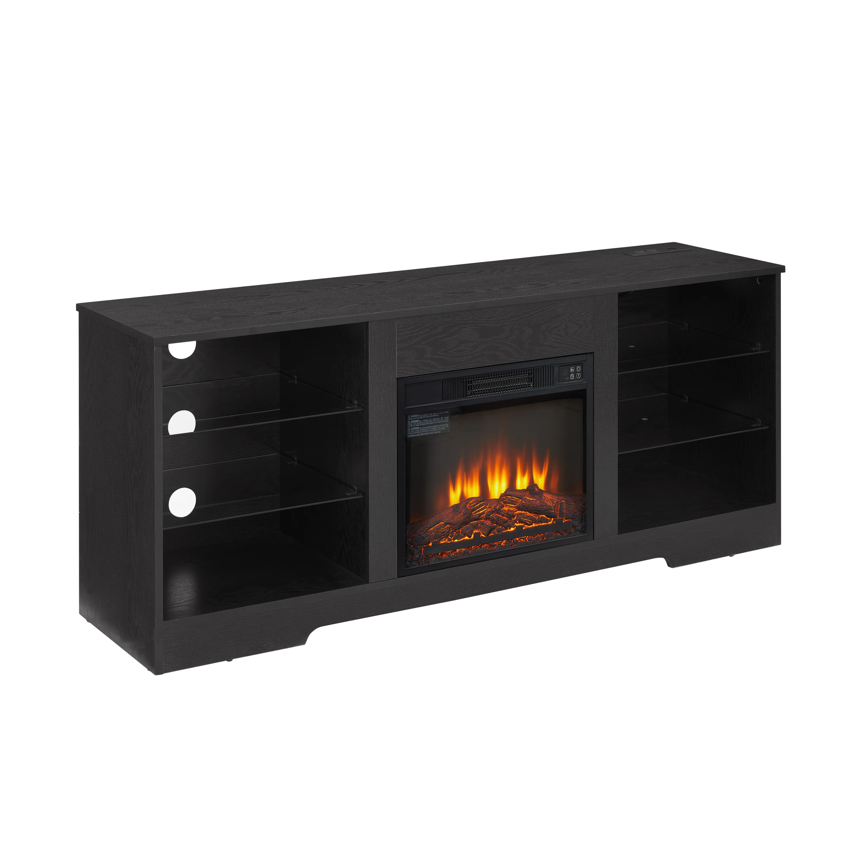 TV Stand Electric Fireplace TV Stand with Glass Shelves, 3D Fireplace TV Stand with LED Lights Wood with USB Charging Outlet Modern Television Table Center for TV up to 32-62' Black 58''W*15.4''D*24.4 - Image 21