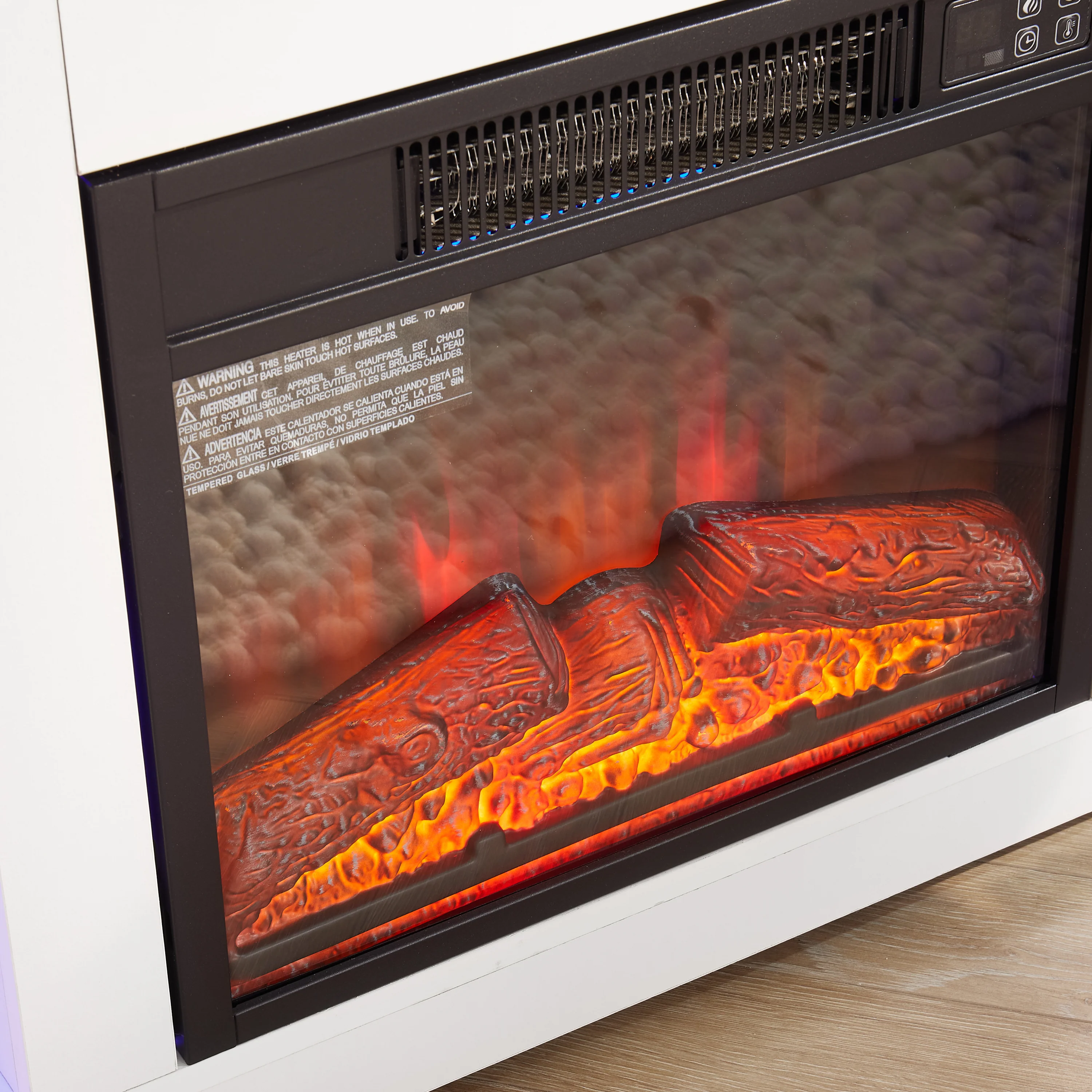 TV Stand Electric Fireplace TV Stand with Glass Shelves, 3D Fireplace TV Stand with LED Lights Wood with USB Charging Outlet Modern Television Table Center for TV up to 32-62' White 58''W*15.4''D*24.4 - Image 19