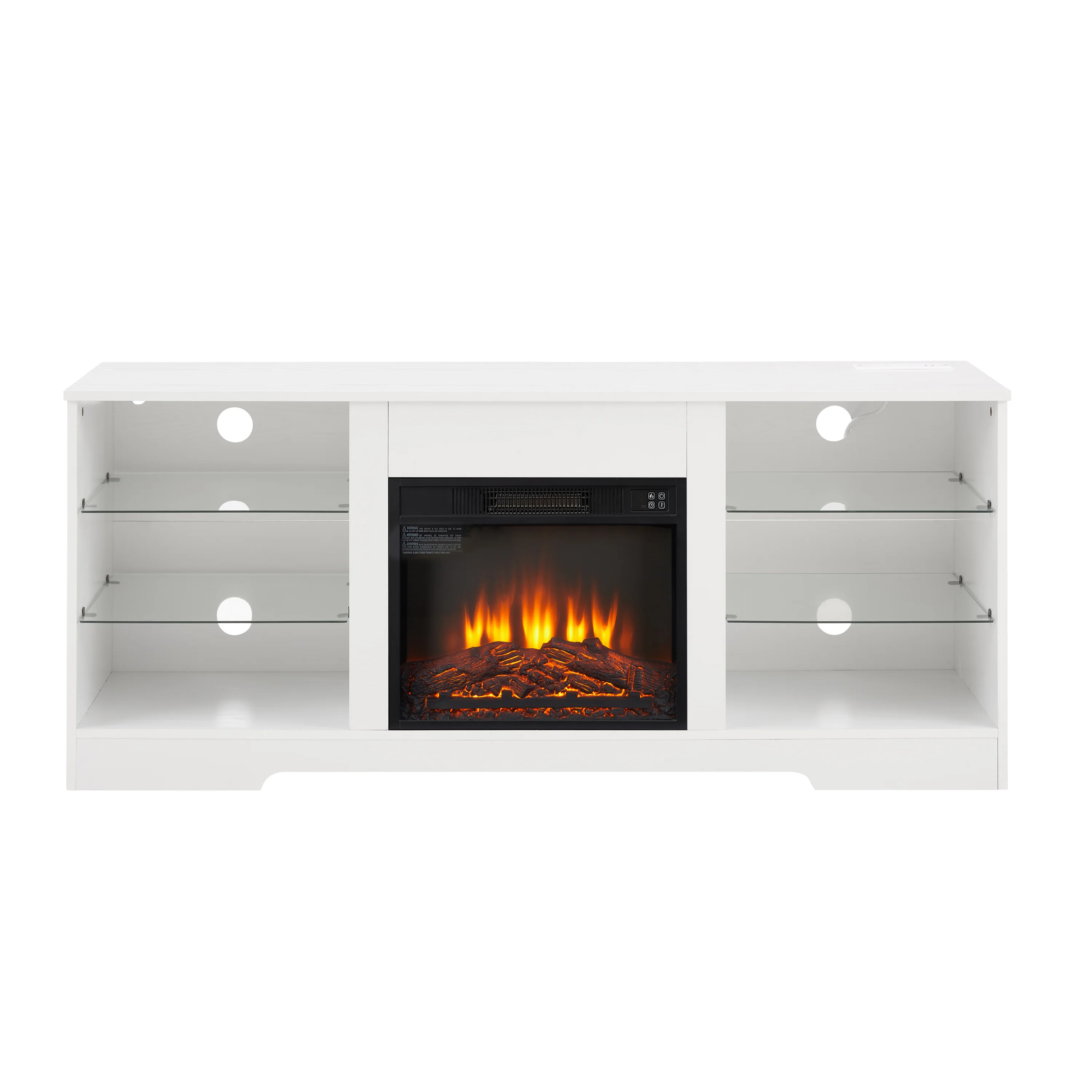 TV Stand Electric Fireplace TV Stand with Glass Shelves, 3D Fireplace TV Stand with LED Lights Wood with USB Charging Outlet Modern Television Table Center for TV up to 32-62' White 58''W*15.4''D*24.4 - Image 22