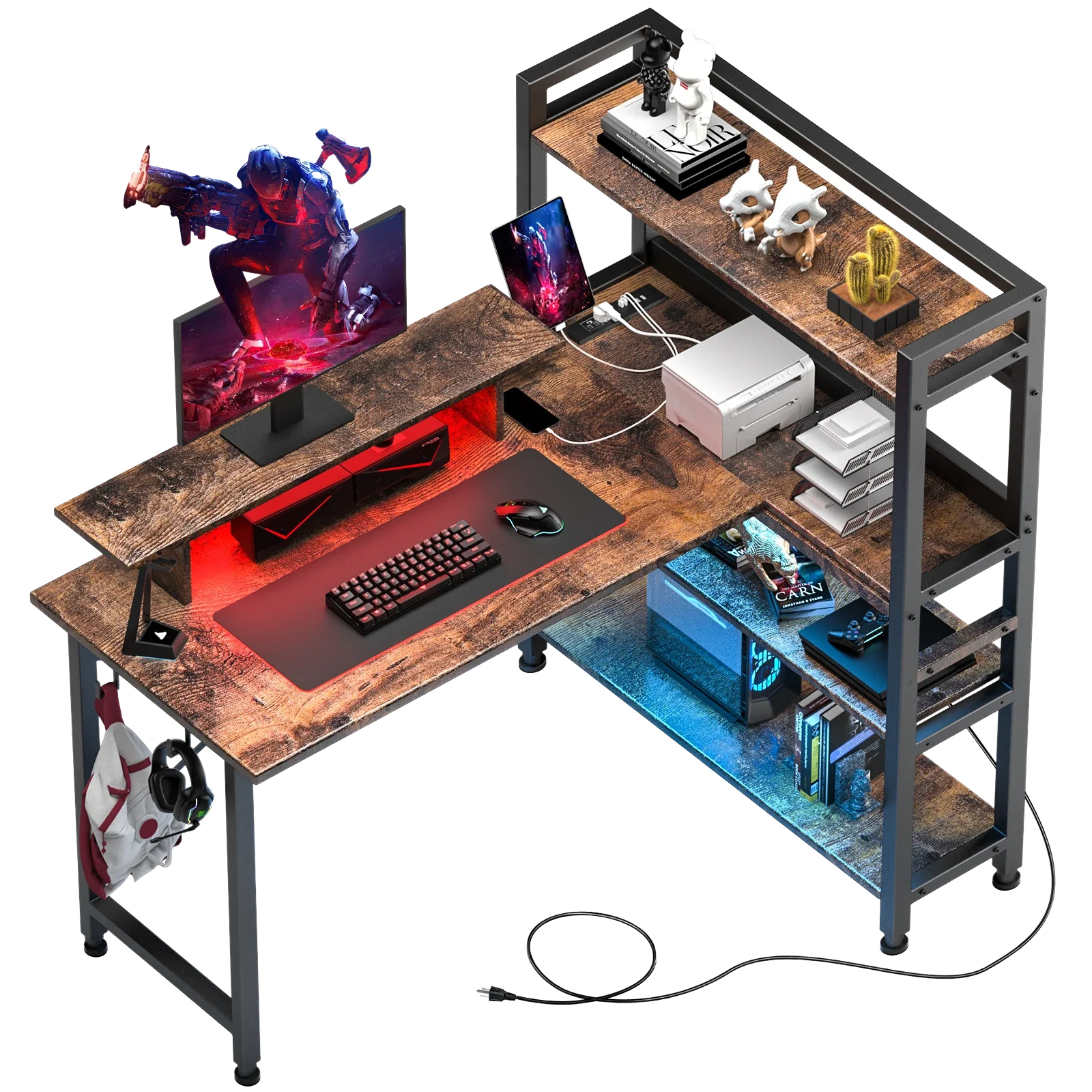L-Shaped LED Gaming Desk with Monitor Stand - Image 12
