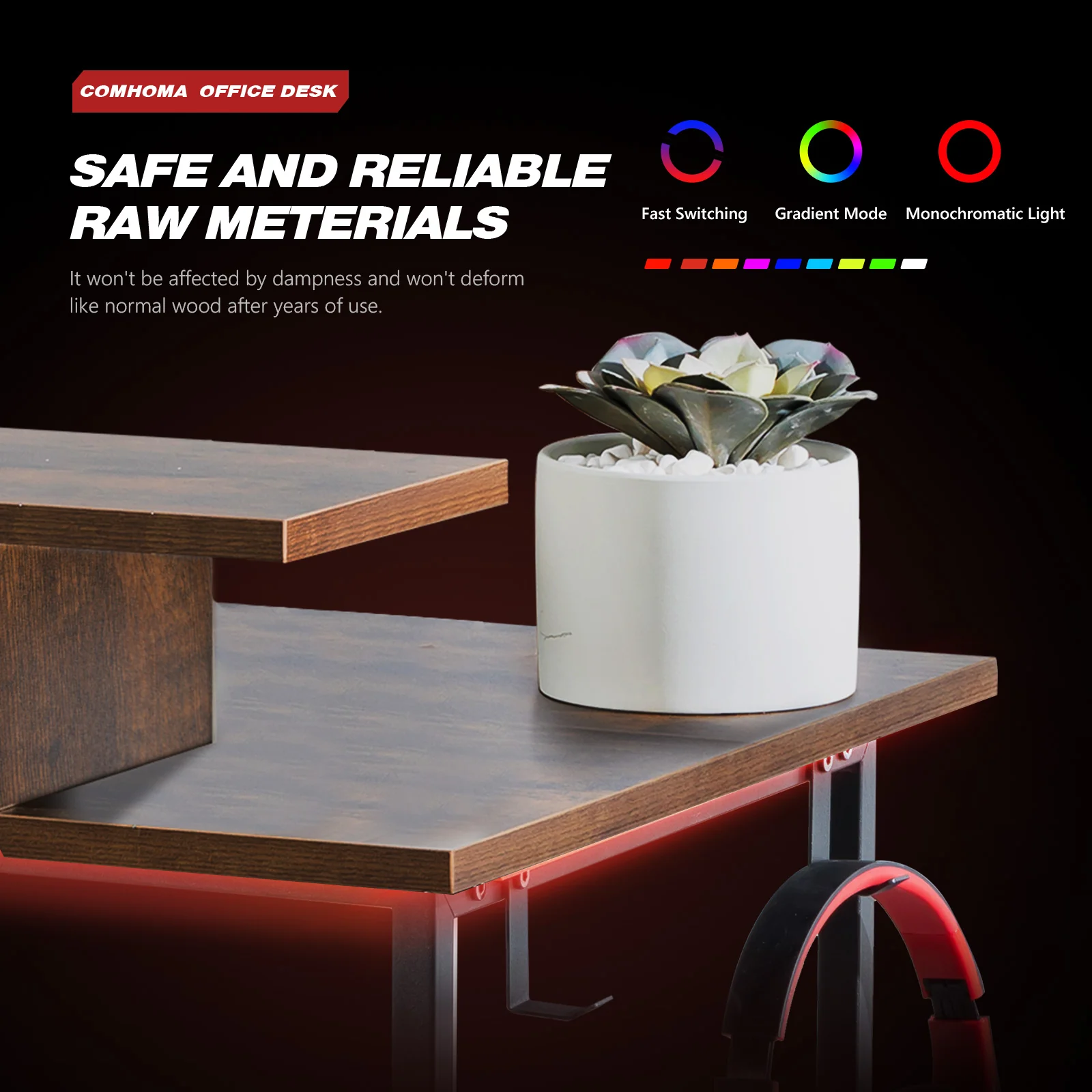 L-Shaped LED Gaming Desk with Monitor Stand - Image 15