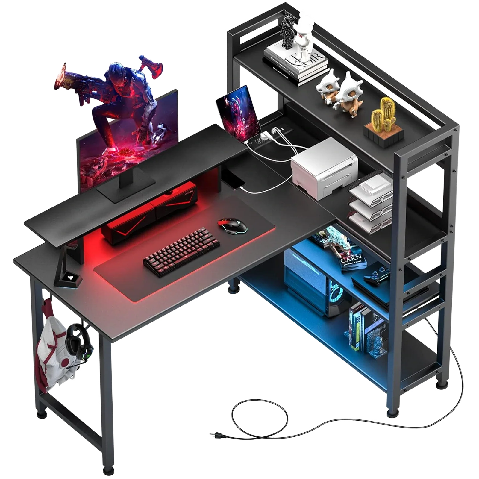L-Shaped LED Gaming Desk with Monitor Stand - Image 20
