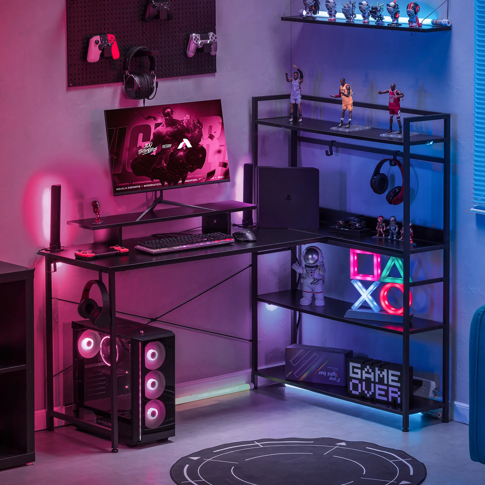 L-Shaped LED Gaming Desk with Monitor Stand - Image 21