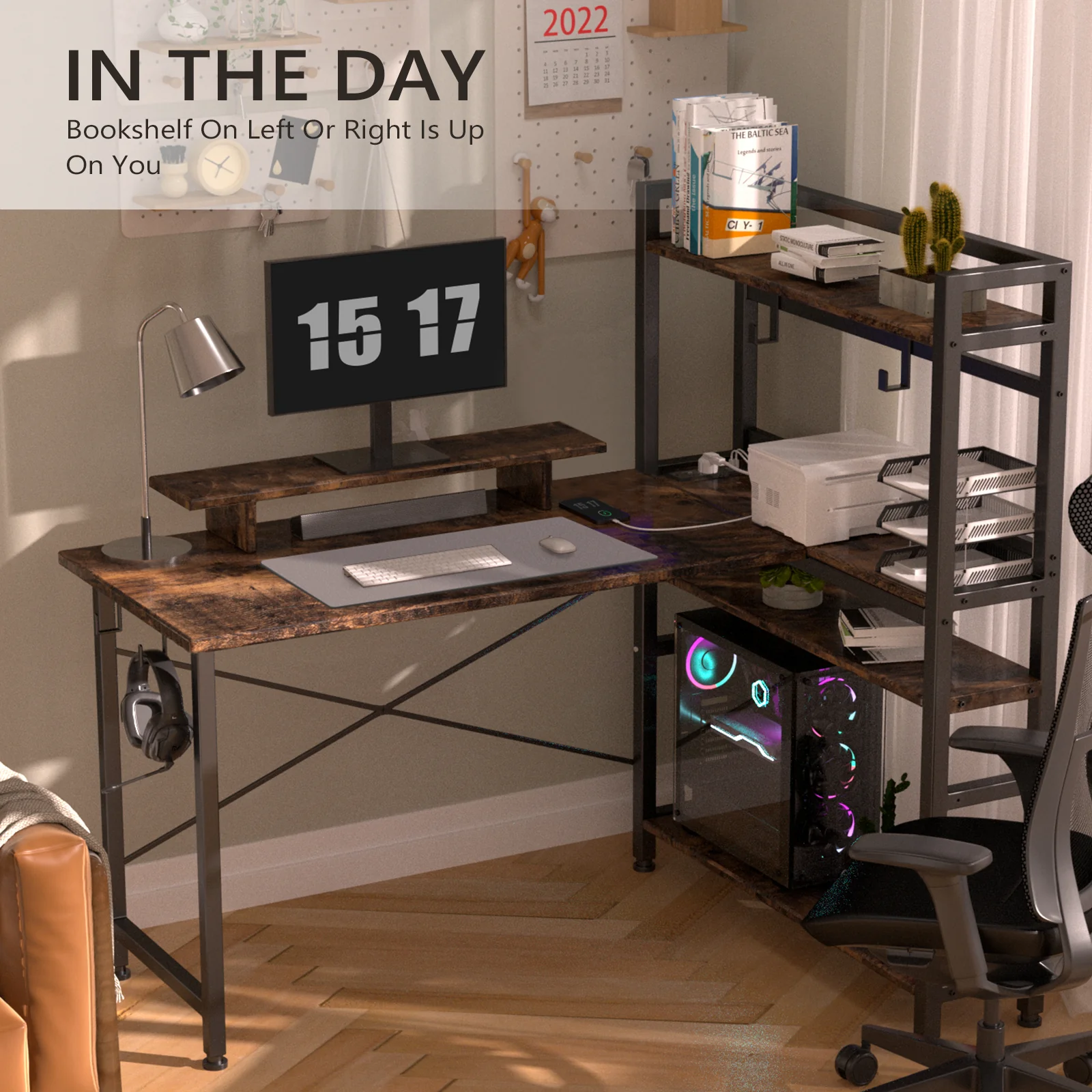 L-Shaped LED Gaming Desk with Monitor Stand - Image 33