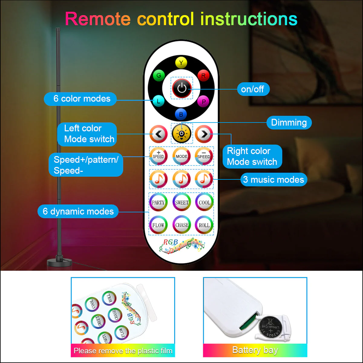 Modern RGB Corner Floor Lamp GT050 - Image 8