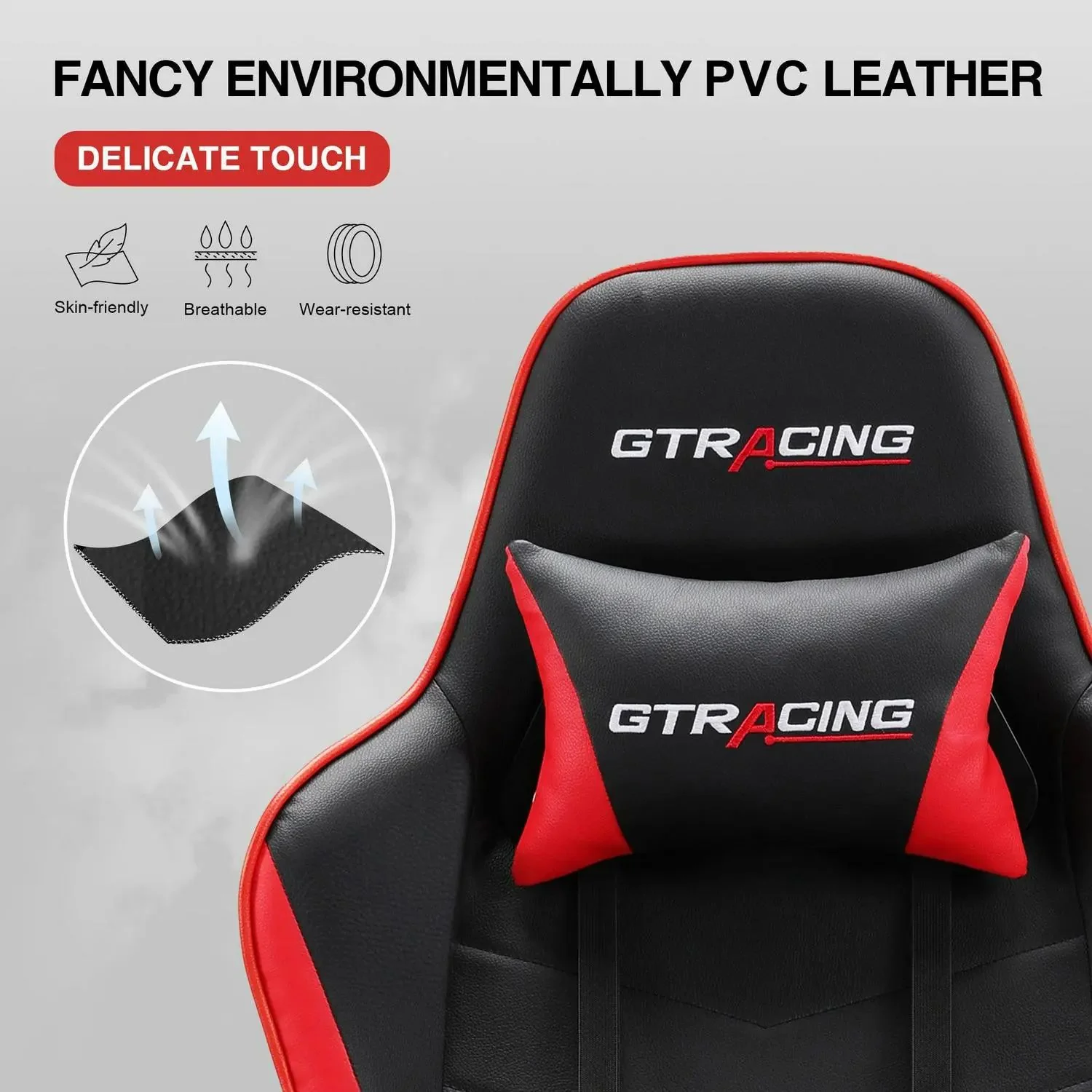 GTRACING GTWD-200 Gaming Chair with Footrest, Adjustable Height, and Reclining, Red - Image 7