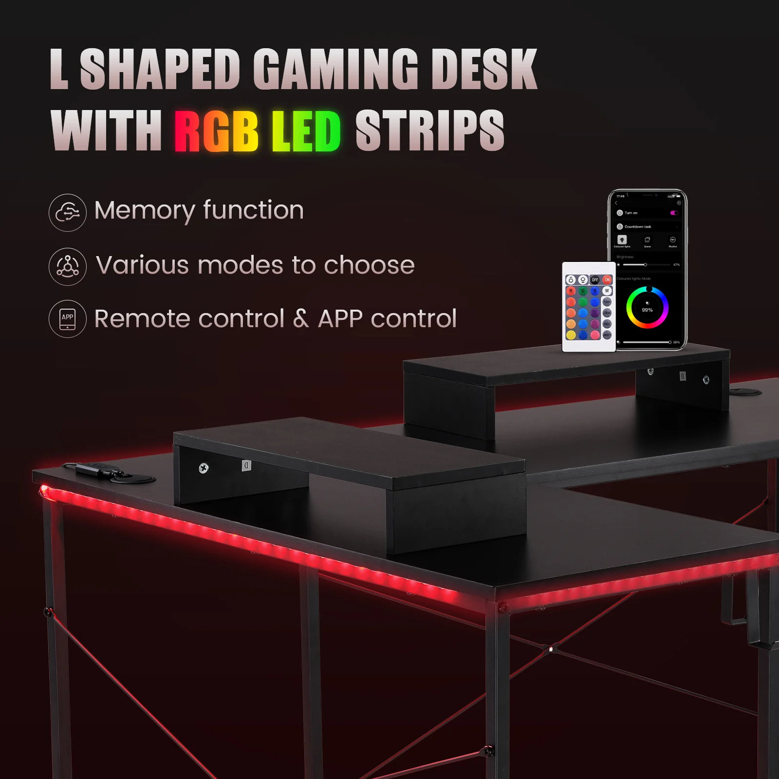 L-shaped Series RGB Gaming Desk GTZ-410 - Image 6