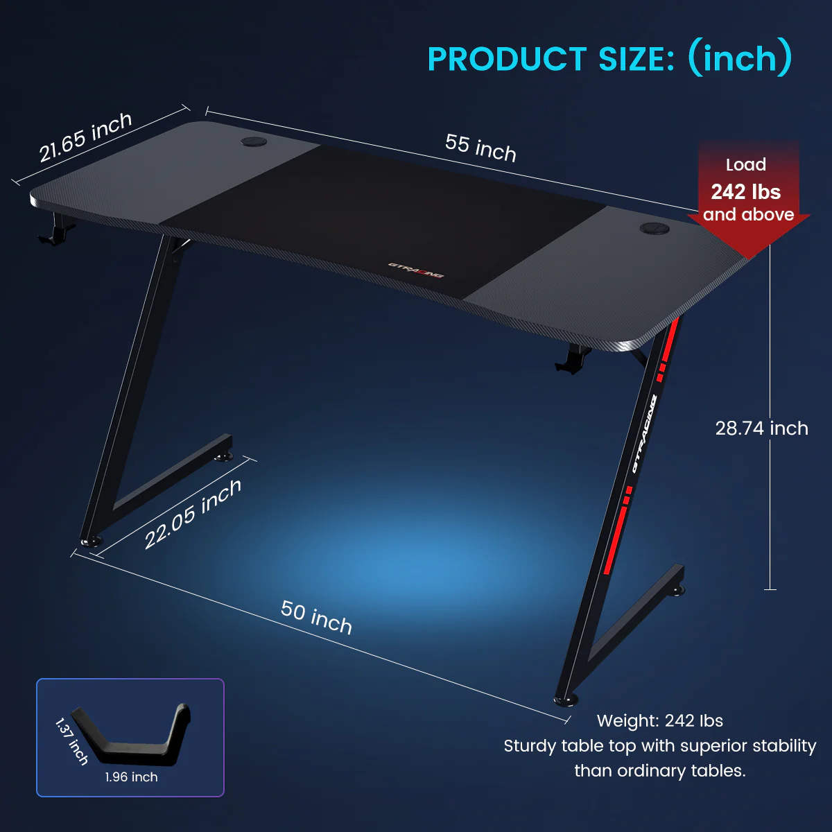 Z -Shaped Series RGB Gaming Desk Z09 - Image 5